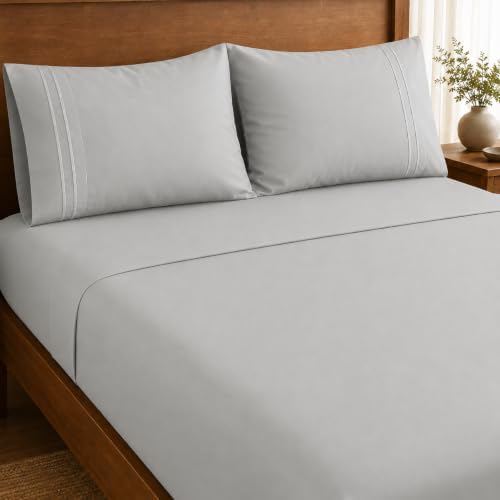 King Sheet Set, 4 Piece Hotel Style, Deep Pocket, Light Gray