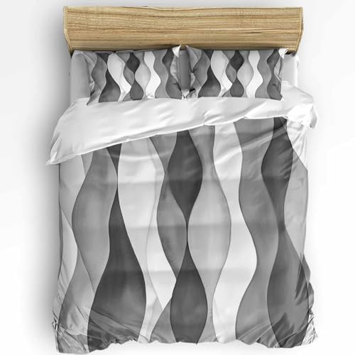 Duvet Cover Set Queen, Abstract Grey Black Gradient Stripes 3 Piece