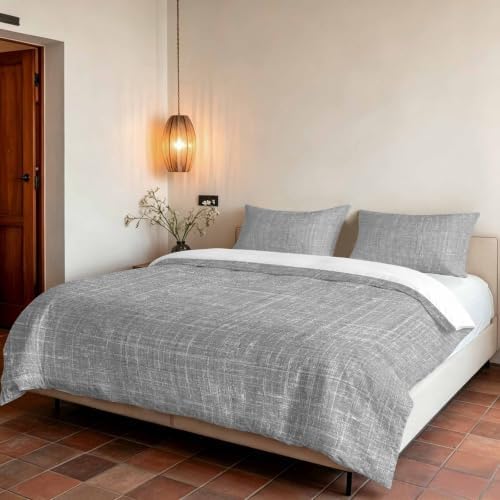 Duvet Cover Set Queen Minimalist Gray Aesthetic 3 Piece Bedding Set