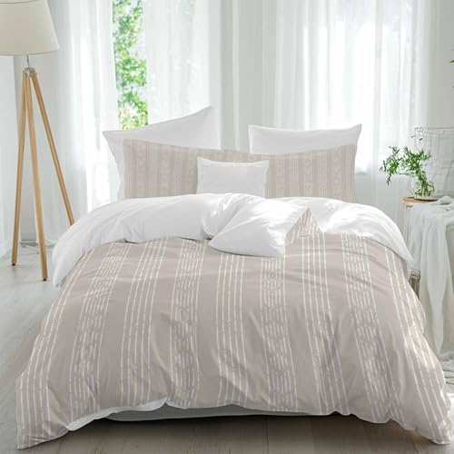 LooPoP Duvet Cover Set Queen Size Beige Boho Comforter Sets 3 Pieces
