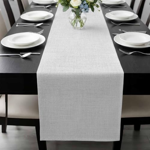 Farmhouse Light Gray Flax Table Runner 90 Inches Long,Kitchen Dining