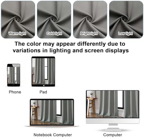 Gwine Light Grey Blackout Curtains 63 Inch Long 2 Panels for Living