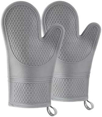 2 Pack Silicone Oven Mitts Pair, Ribbed Soft Silicone Oven Mitt with