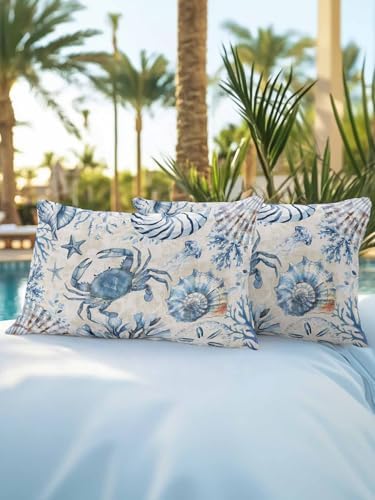 Outdoor Pillows Waterproof, Blue Crab Coastal Bedding Throw Pillows