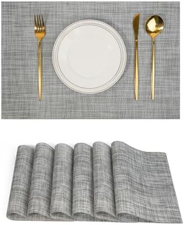 Placemats Set of 6,Non-Slip PVC Weave Table Mats Easy to Clean,Heat