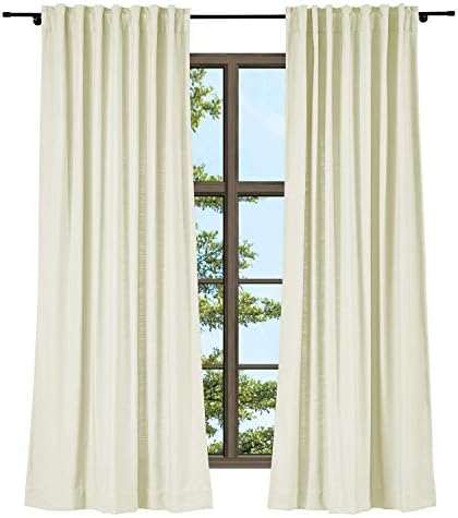 TWOPAGES Solid Ivory White Linen Cotton Back Tab Drape Window