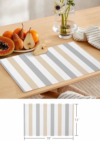 Modern Art Table Runner and Placemats Set of 6 Gray Beige Stripes