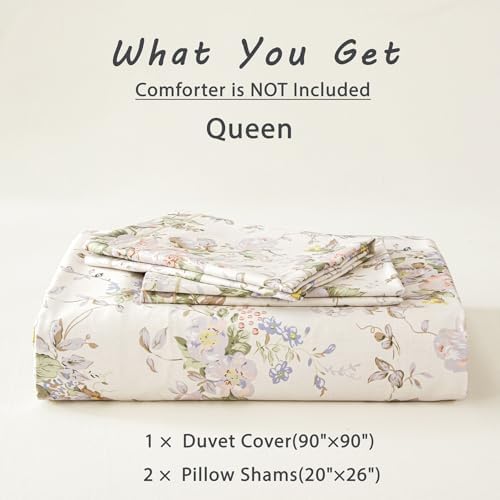 LEMIROE Vintage 100% Cotton Floral Duvet Cover Queen Size 3PC