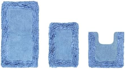 TRP Farmhouse Accent Cotton Bathroom Rugs Sets 3 Piece - Blue