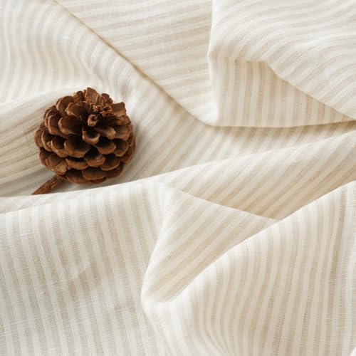 100% Pure Linen Rod Pocket with Pinstripe Curtains, 52 x 84 Inch