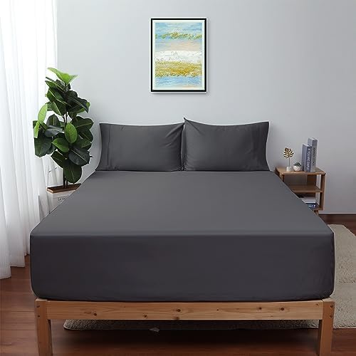 2-Pack Pure Cotton King Size Fitted Sheet, 600 Thread Count, Dark Grey