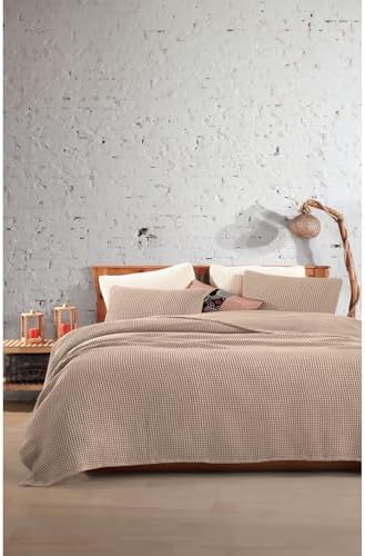 Waffle Weave Bedspread Queen Size Stone Gray 100% Cotton Lightweight