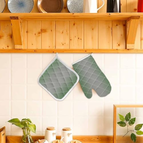 Quilted Cotton Terry Cloth Oven Mitt, Pot Holder Grass Green Grey