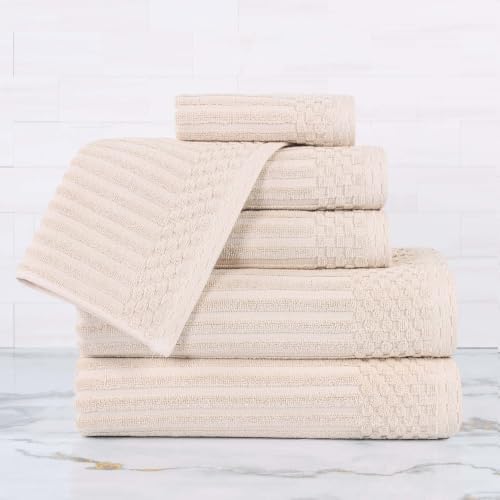 TRP Modern Heavyweight Thick Absorbent Cotton Bath Towels Set of 6