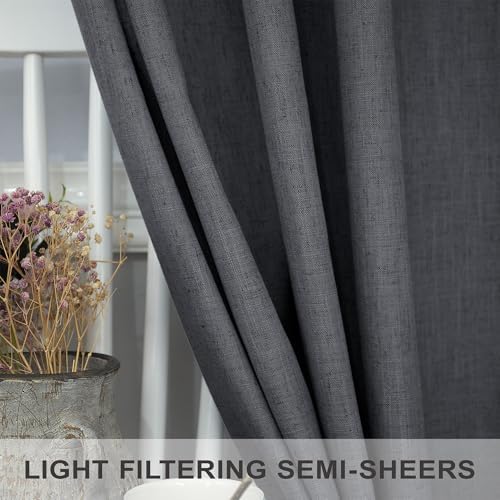 Dark Grey Curtains 84 Inch Length 2 Panels Set for Living Room Pleated