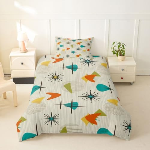 Manfei Geometric Kids Duvet Cover Set Twin Size,Vintage Graphic Lines