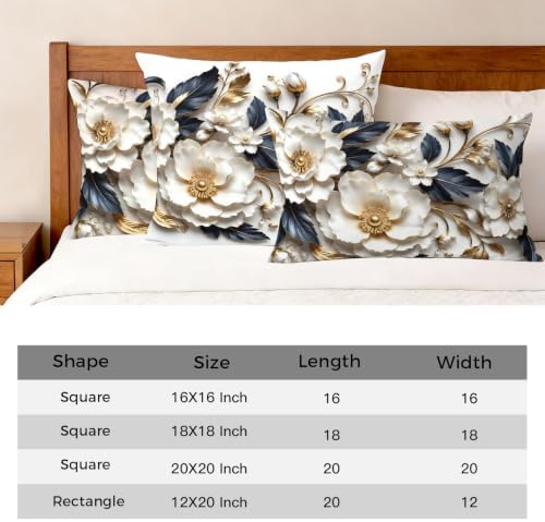 Cream Gold Flowers Lumbar Pillow Covers 12 x 20 Inch Pillow Covers Set