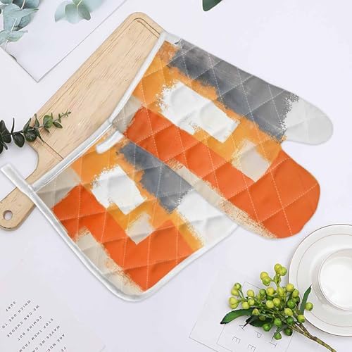 Quilted Cotton Terry Cloth Oven Mitt, Pot Holder Orange Gray Gradient