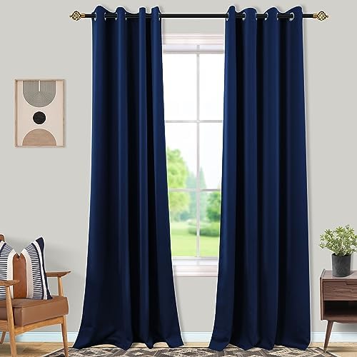 Mrs.Naturall Navy Blue Blackout Curtains 96 Inches Long 2 Panel