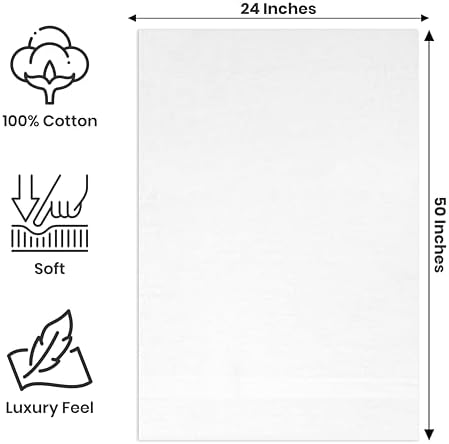 Bath Towels Pack of 6 – 24" x 50" – 100% Cotton Terry, Soft, Quick-Dry