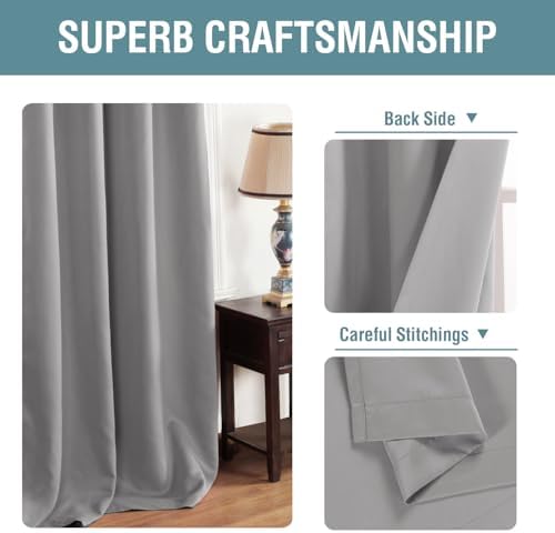 H.VERSAILTEX Blackout Grey Curtains 63 Inch Length Curtains for