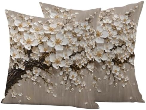 Outdoor Pillow Covers 18 x 18 Inches, White Floral Tree Waterproof