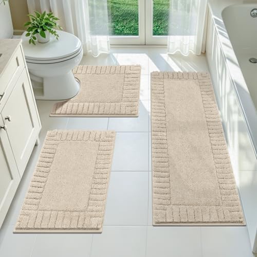 Pauwer Bathroom Rugs Sets 3 Piece, Microfiber Bath Mat Set, Light