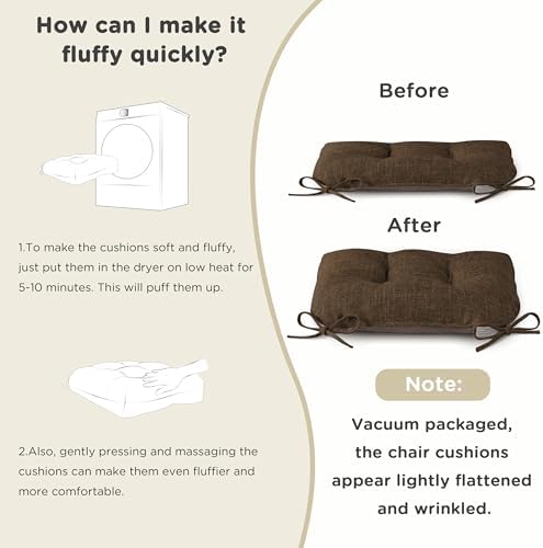 AddGrace Chair Cushions for Dining Chairs 1 Pack 18"x17"x3" Coffee