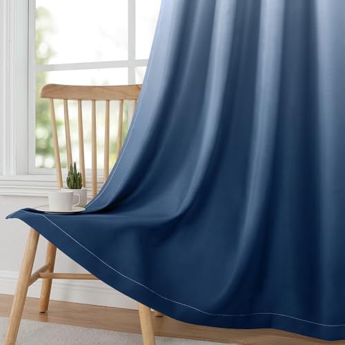 HOMEIDEAS Navy Blue Ombre Blackout Curtains 52W x 96L 2 Panels