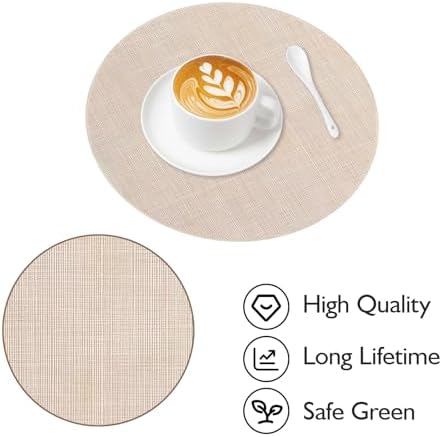 Niviy Beige Round Placemats Set of 4, 15 Inch Washable Easy to Clean