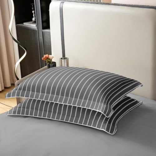 Feelyou Retro Dark Gray Striped Duvet Cover 100% Cotton Soft Cozy King