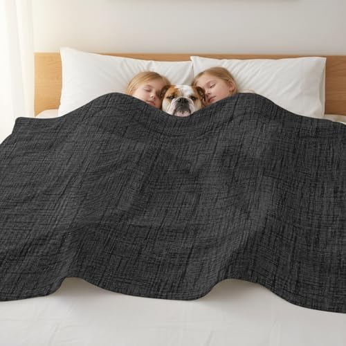 Black Solid Throw Blanket 60”×80” for Couch Sofa Bed, Minimalist Cloth