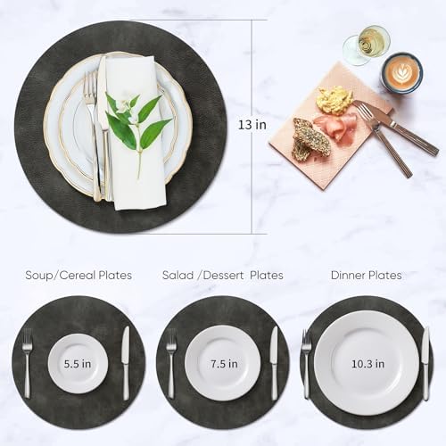 ADRIMER Round Placemats Set of 12, Heat Resistant 13 Inch, Dark Grey