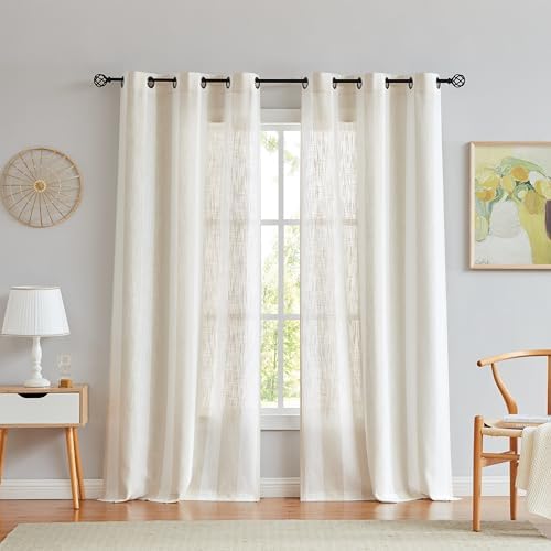 Central Park Beige White Vertical Stripe Curtain Semi Sheer, 44" Wx84