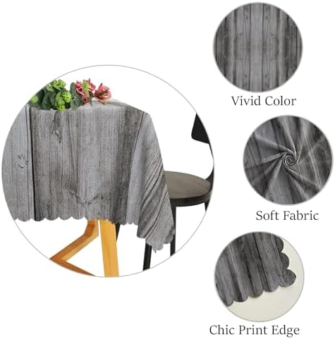 Grey Wood Plank Linen Tablecloth Retro Rustic Gray Wooden Board Grain
