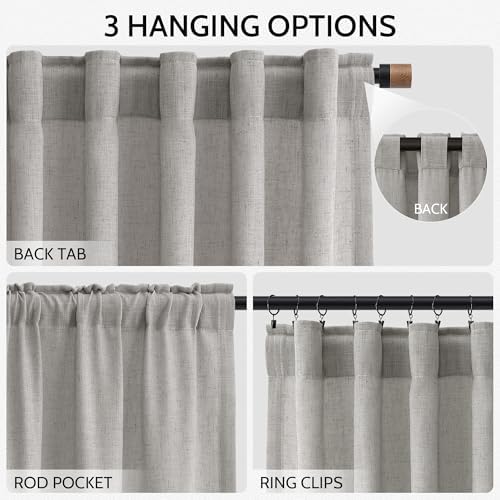 Nanspring Light Gray Linen Curtains 96 Inches Long for Living Room