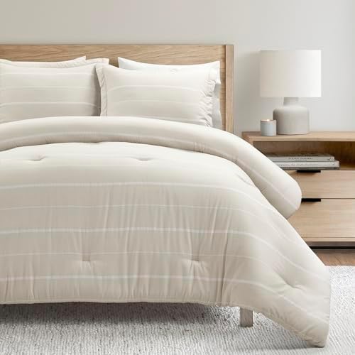 Lush Decor Classic Farmhouse Woven Striped Comforter King Size 3 Piece