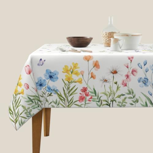 Spring Floral Tablecloth Square 60x60 Inch Green Pink Blue Yellow
