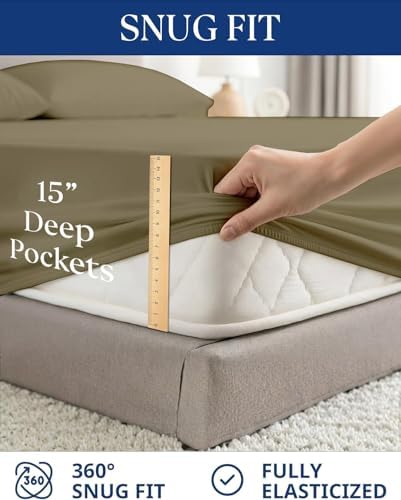 SKY BEDDINGS Full Sheets Set, 100% Egyptian Cotton Sateen, Taupe