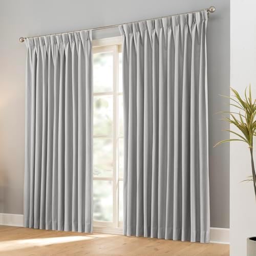 Beige White Blackout Window Curtains 63 inches Long, Double Pleated