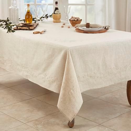 SARO LIFESTYLE Embroidered Scroll Table Runner - Linen Blend Table