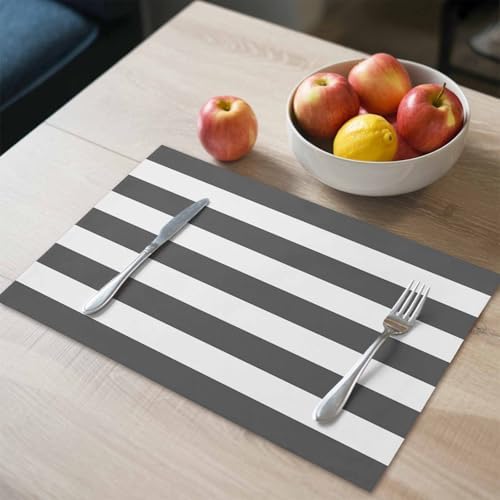 Placemats Set of 8, Modern Gray and White Stripes Washable Table Mats