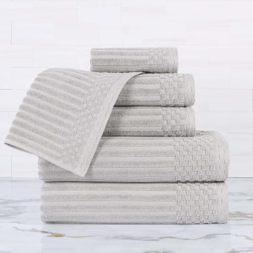 TRP Modern Heavyweight Thick Absorbent Cotton Bath Towels Set of 6