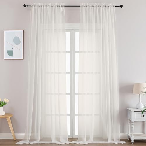 Gwine Ivory Sheer Curtains 108 Inches Long 2 Panels for Living Room
