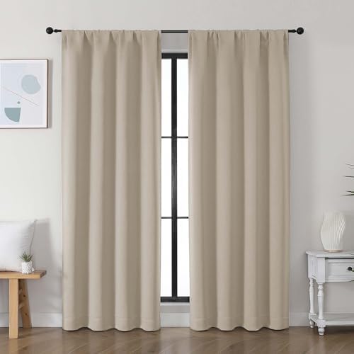 Simplebrand Biscotti Beige Blackout Curtains 72 Inch Length for