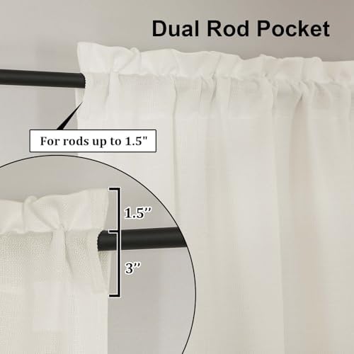 Lecloud Bessie Ivory Curtains 72 Inches Long 2 Pcs, Dual Rod Pocket
