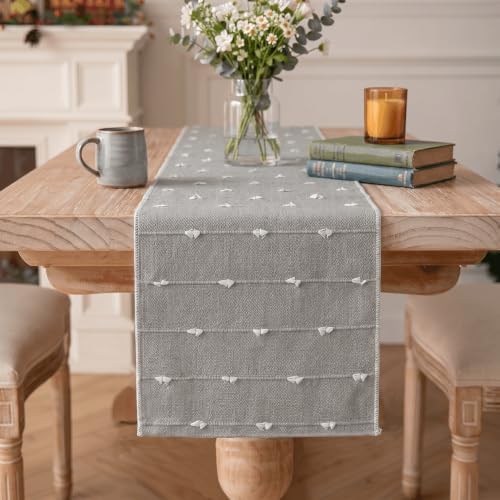 Artoid Mode Grey Farbic Rustic Cotton Woven Table Runner, Farmhouse