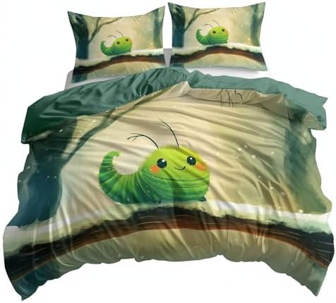 King Duvet Cover Set Cartoon Caterpillar Branch Soft Microfiber