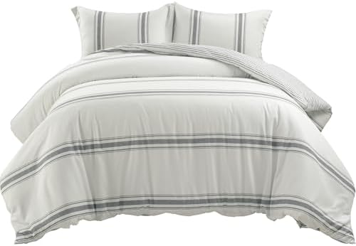 Lush Decor Farmhouse Stripe Reversible Cotton Duvet Cover Set 3 Piece