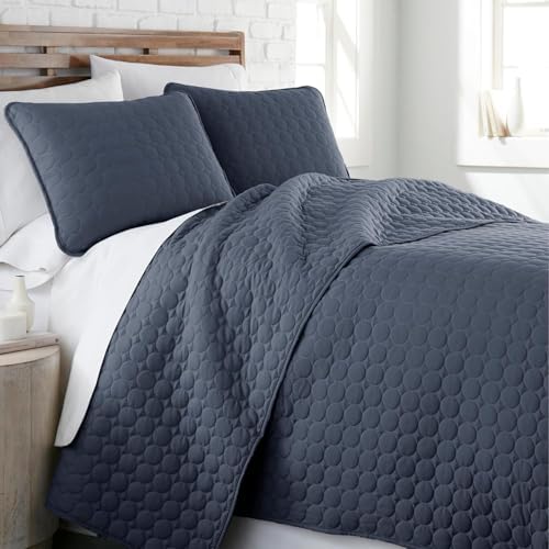 Oversized Quilts for King Bed w/ 2 Matching Quilted Pillow Shams, Navy